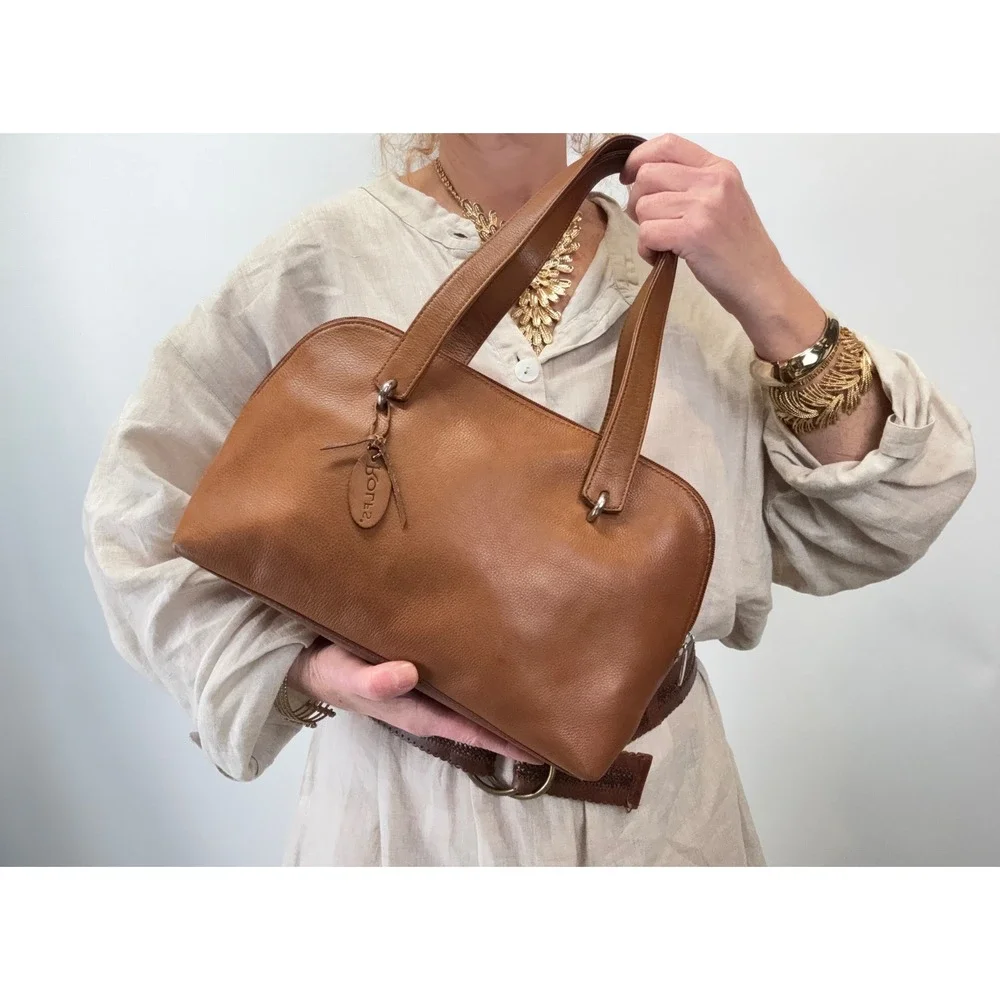 Rolfs Brown Leather Shoulder Bag Zip Top Handbag Vintage Style
